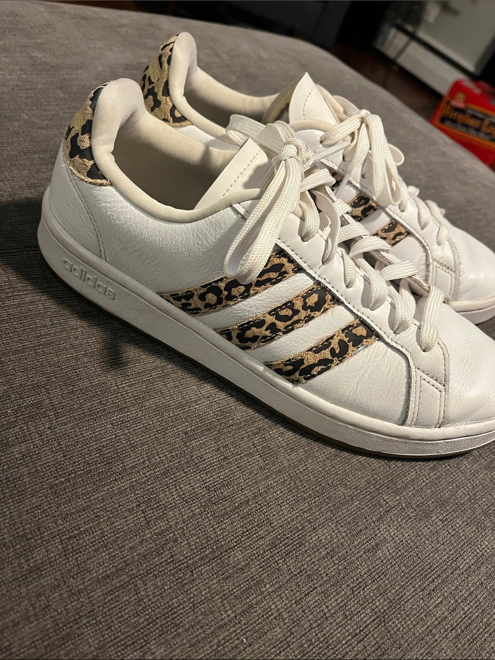 adidas White Sneakers with Leopard-Print Stripes